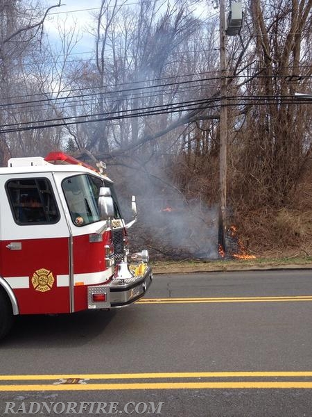 Engine 15-1 arriving on the scene of this afternoon brush fire in Radnor Township.